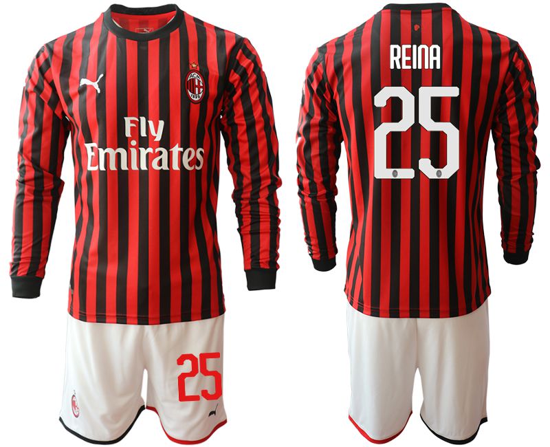 Men 2019-2020 club AC milan home long sleeve #25 red Soccer Jerseys